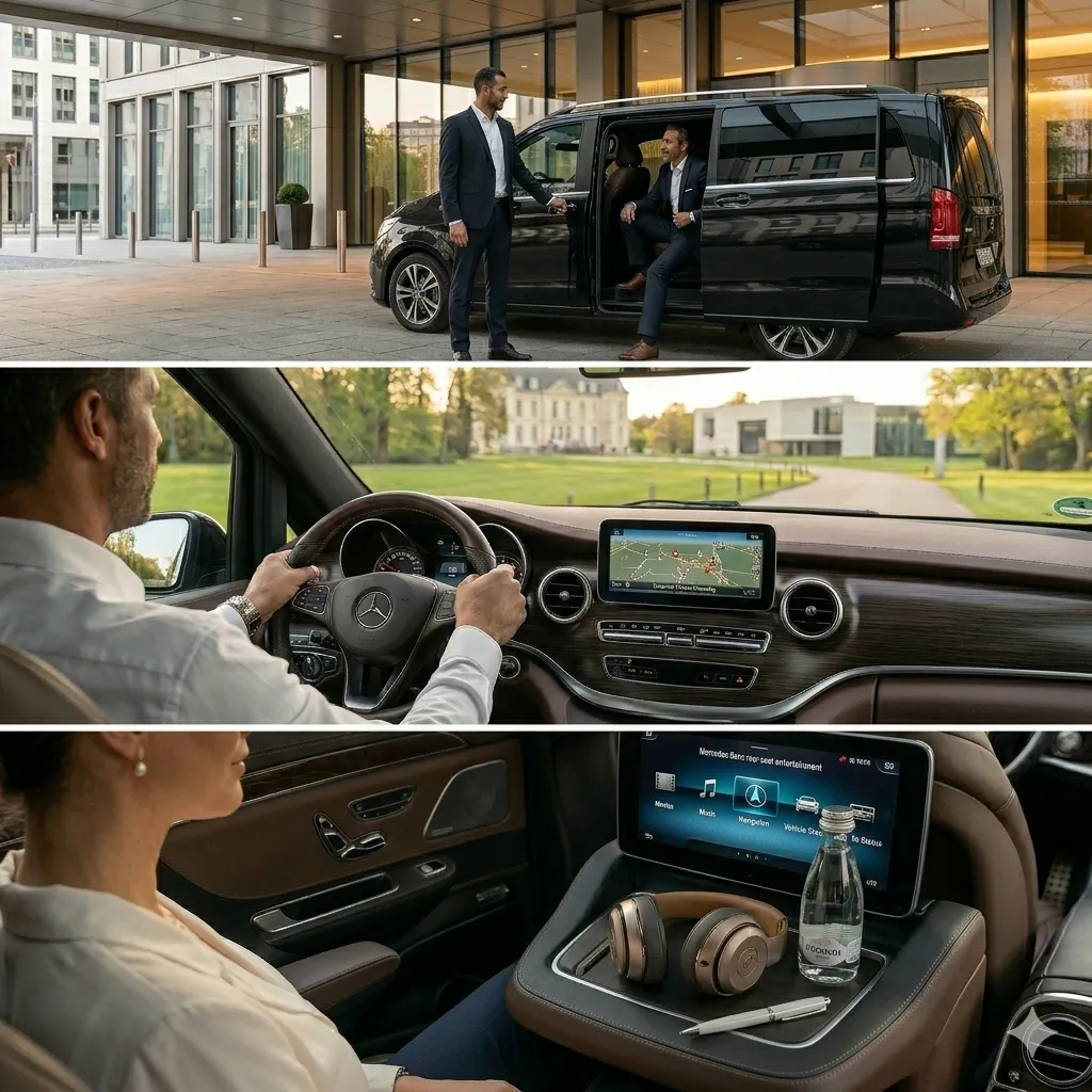Service VTC premium à Marseille avec chauffeur privé et van Mercedes-Benz tout confort.